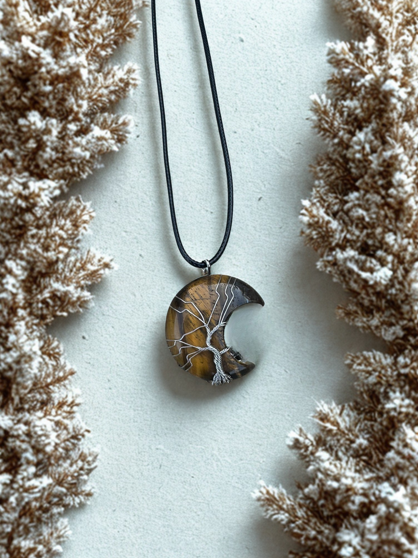 Moon Shaped Stone Pendant Necklace