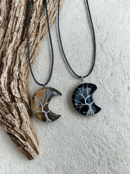 Moon Shaped Stone Pendant Necklace