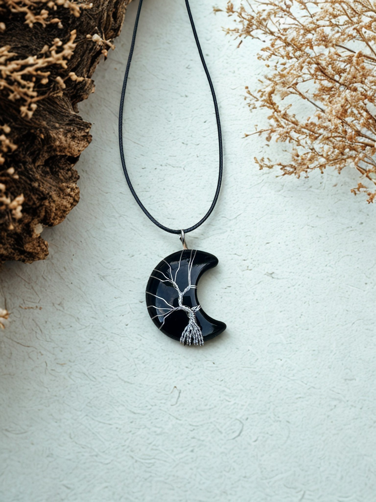 Moon Shaped Stone Pendant Necklace